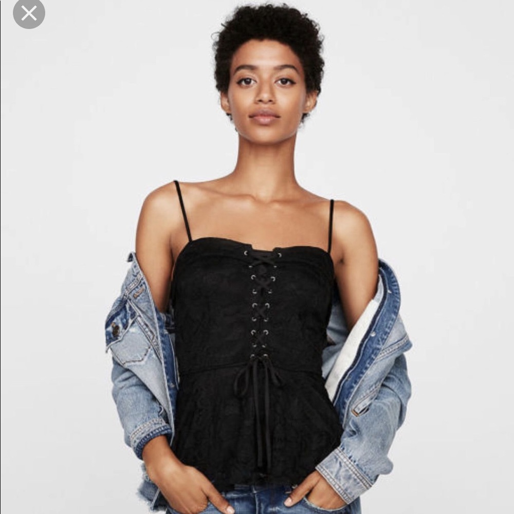 Express One Eleven Black Lace Tie Up Camisole Top Sleeveless Shirt XS